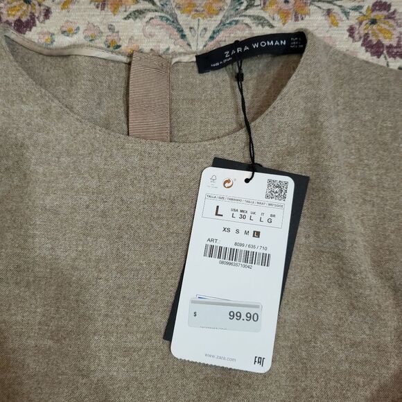 NWT ZARA WOMAN Size Large Wool Blend Midi Dress in Camel Flowy A-Line Neutral - Picture 5 of 11